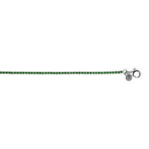 BRACELET ARGENT RHODIÉ RIVIERE OXYDES VERT SERTIS DIAM 2MM 16+3CM