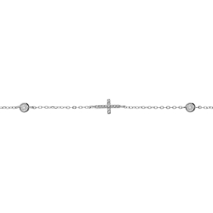 BRACELET ARGENT RHODIÉ 2 OXYDES BLANCS SERTIS CLOS AVEC CROIX OXYDES BLANCS SERTIS 16+3CM
