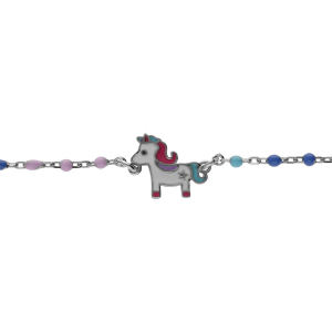 BRACELET ARGENT RHODIÉ BOULES RÉSINES MULTICOULEUR AVEC LICORNE 13+3CM