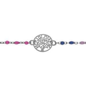 BRACELET ARGENT RHODIÉ BOULES RÉSINES MULTICOULEUR AVEC ARBRE DE VIE  13+3CM