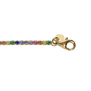 BRACELET ARGENT DORÉ RIVIERE OXYDES MULTI COULEUR SERTIS DIAM 2.5MM 16+3CM