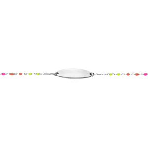 IDENTITÉ BEBE RÉSINE PLAQUE OVALE MULTICOLORE DEGRADÉ ROSE VERT ARGENT RHODIÉ 13+2CM