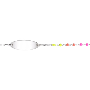 IDENTITÉ BEBE RÉSINE PLAQUE OVALE MULTICOLORE DEGRADÉ ROSE VERT ARGENT RHODIÉ 13+2CM