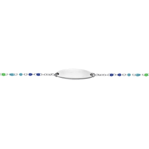 IDENTITÉ BEBE RÉSINE PLAQUE OVALE MULTICOLORE DEGRADÉ BLEU VERT ARGENT RHODIÉ   13+2CM