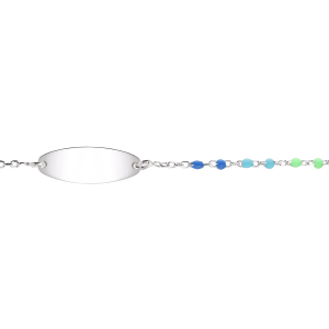 IDENTITÉ BEBE RÉSINE PLAQUE OVALE MULTICOLORE DEGRADÉ BLEU VERT ARGENT RHODIÉ   13+2CM