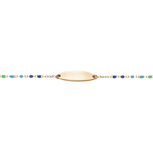 IDENTITÉ BEBE RÉSINE PLAQUE OVALE MULTICOLORE DEGRADÉ BLEU VERT ARGENT ET DORURE JAUNE  13+2CM