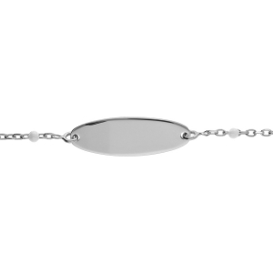 IDENTITÉ BEBE RÉSINE BLANCHE PLAQUE OVALE ARGENT RHODIÉ  13+2CM