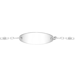 IDENTITÉ BEBE RÉSINE BLANCHE PLAQUE OVALE ARGENT RHODIÉ  13+2CM