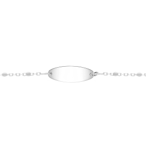 IDENTITÉ BEBE RÉSINE BLANCHE PLAQUE OVALE ARGENT RHODIÉ  13+2CM