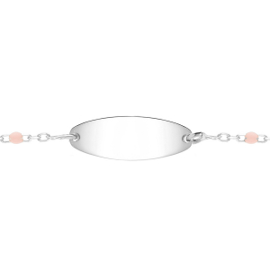 IDENTITÉ BEBE RÉSINE ROSE PLAQUE OVALE ARGENT RHODIÉ  13+2CM