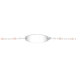 IDENTITÉ BEBE RÉSINE ROSE PLAQUE OVALE ARGENT RHODIÉ  13+2CM