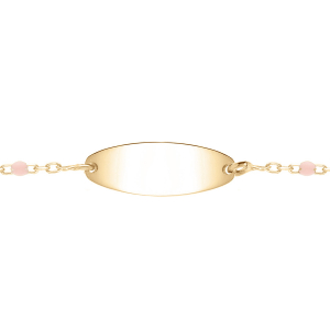 IDENTITÉ BEBE RÉSINE ROSE PLAQUE OVALE ARGENT ET DORURE JAUNE  13+2CM