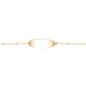 IDENTITÉ BEBE RÉSINE ROSE PLAQUE OVALE ARGENT ET DORURE JAUNE  13+2CM