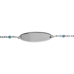 IDENTITÉ BEBE RÉSINE BLEU TURQUOISE PLAQUE OVALE ARGENT RHODIÉ  13+2CM