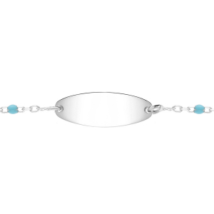 IDENTITÉ BEBE RÉSINE BLEU TURQUOISE PLAQUE OVALE ARGENT RHODIÉ  13+2CM