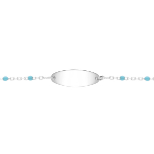 IDENTITÉ BEBE RÉSINE BLEU TURQUOISE PLAQUE OVALE ARGENT RHODIÉ  13+2CM
