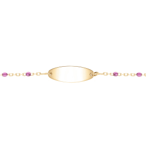 IDENTITÉ BEBE RÉSINE VIOLETTE  PLAQUE OVALE ARGENT ET DORURE JAUNE  13+2CM