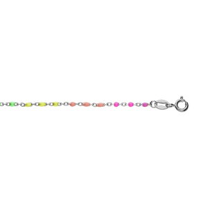 BRACELET ARGENT RHODIÉ RÉSINE MULTICOLORE DEGRADÉ ROSE VERT 15+3CM