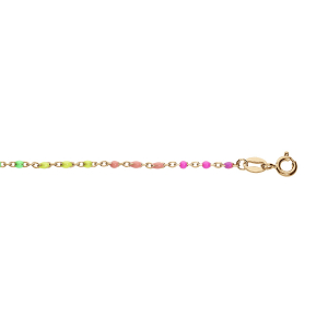 BRACELET ARGENT ET DORURE JAUNE  RÉSINE MULTICOLORE DEGRADÉ ROSE VERT 15+3CM