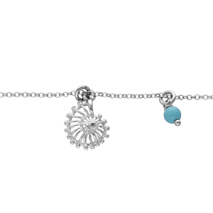 BRACELET ARGENT RHODIÉ PAMPILLE COQUILLAGE ET BOULE TURQUOISE IMITATION 16+3CM