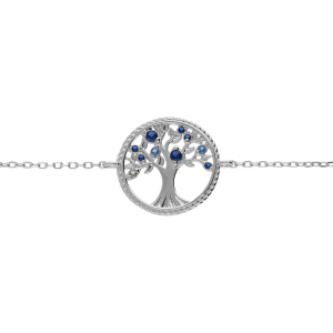 BRACELET ARGENT RHODIÉ ARBRE DE VIE CONTOUR PERLÉ AVEC OXYDES DEGRADÉ BLEU 16+2CM