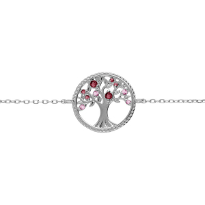 BRACELET ARGENT RHODIÉ ARBRE DE VIE CONTOUR PERLÉ AVEC OXYDES DEGRADÉ ROSE 16+2CM