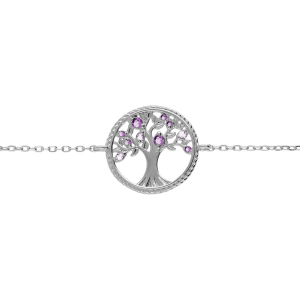 BRACELET ARGENT RHODIÉ ARBRE DE VIE CONTOUR PERLÉ AVEC OXYDES VIOLET 16+2CM