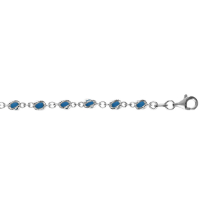 BRACELET ARGENT RHODIÉ BOULES OXYDES BLEU FONCÉ EN CAGE  16+3CM