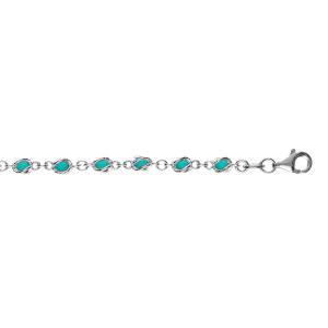 BRACELET ARGENT RHODIÉ BOULES OXYDES BLEU CIEL EN CAGE  16+3CM