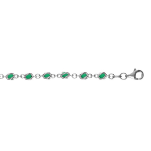 BRACELET ARGENT RHODIÉ BOULES OXYDES VERT FONCÉ EN CAGE  16+3CM