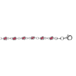 BRACELET ARGENT RHODIÉ BOULES OXYDES ROUGE FONCÉ EN CAGE  16+3CM