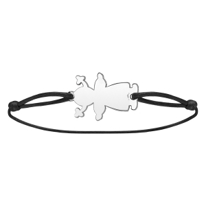 BRACELET CORDON NOIR COULISSANT  FILLE ARGENT RHODIÉ BRACELET CORDON NOIR COULISSANT  FILLE ARGENT RHODIÉ
