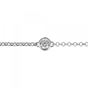 BRACELET ARGENT RHODIÉ CHAINE PETITE JASERON PIERRE RONDE SERTI CLOS 18CM