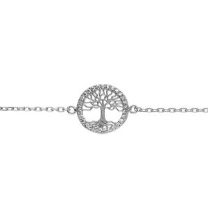 BRACELET ARGENT RHODIÉ ARBRE DE VIE CONTOUR OXYDES BLANCS SERTIS 16+4CM