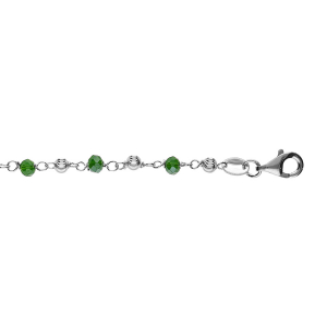 BRACELET ARGENT RHODIÉ BOULES EMPIERRÉES FACETTÉES VERTES  16+3