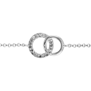 BRACELET ARGENT RHODIÉ 2 CERCLES ENTREMELES PIERRES BLANCHES SYNTHETIQUE 16+1+1CM