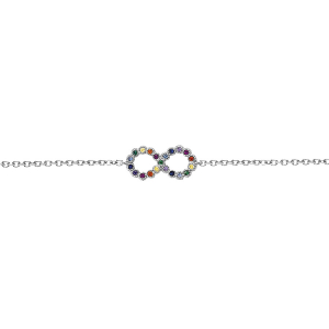 BRACELET ARGENT RHODIÉ MOTIF INFINI MULTI COULEURS  16+2CM