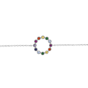 BRACELET ARGENT RHODIÉ CERCLE OXYDES MULTI COULEURS 16+2CM