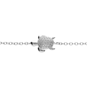 BRACELET ARGENT RHODIÉ TORTUE OXYDES BLANCS 16+2CM