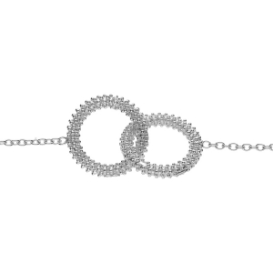 BRACELET ARGENT RHODIÉ CLAIRE DOUBLE CERCLE EVIDÉ PERLÉ  16+3CM