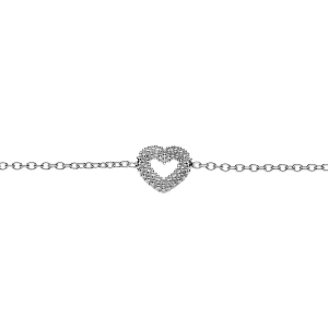 BRACELET ARGENT RHODIÉ CLAIRE COEUR EVIDÉ PERLÉ 16+3CM