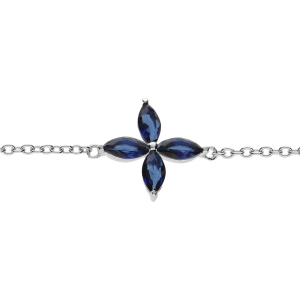 BRACELET ARGENT RHODIÉ FLEUR VERRE BLEU FONCÉ 16+2CM