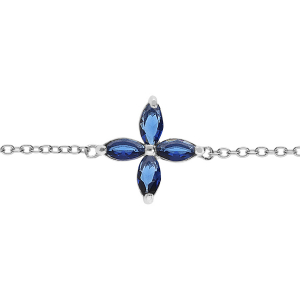 BRACELET ARGENT RHODIÉ FLEUR VERRE BLEU FONCÉ 16+2CM