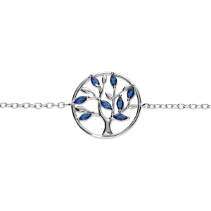 BRACELET ARGENT RHODIÉ CERCLE ARBRE DE VIE OXYDES BLEUS 16+2CM