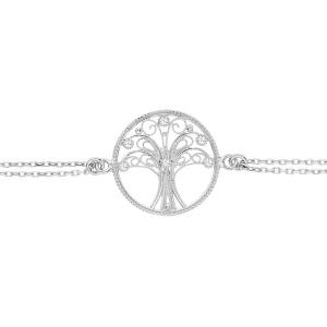 BRACELET ARGENT RHODIÉ  ARBRE DE VIE FILIGRANE ET OXYDES BLANCS SERTIS 16+3CM