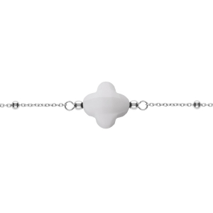 BRACELET ARGENT RHODIÉ CHAINE BOULES ET TREFLE EN VERRE FACETTÉ BLANC 16+3CM