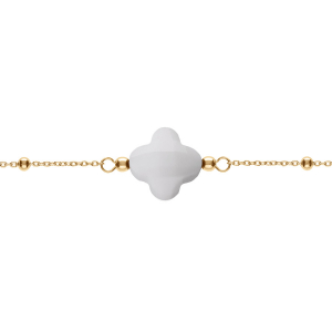 BRACELET ARGENT DORÉ CHAINE BOULES ET TREFLE EN VERRE FACETTÉ BLANC 16+3CM