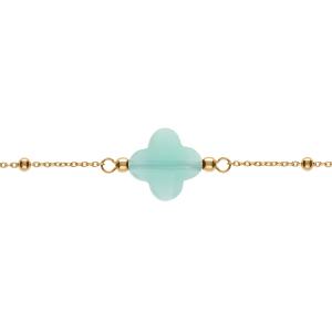 BRACELET ARGENT DORÉ CHAINE BOULES TREFLE EN VERRE FACETTÉ VERT CLAIR   16+3CM