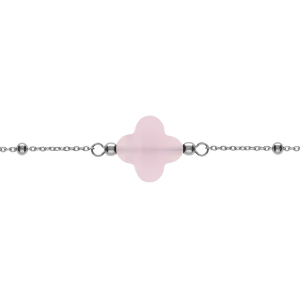 BRACELET ARGENT RHODIÉ CHAINE BOULES TREFLE EN VERRE FACETTÉ  ROSE   16+3CM