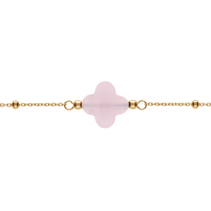 BRACELET ARGENT DORÉ CHAINE BOULES TREFLE EN VERRE FACETTÉ ROSE   16+3CM